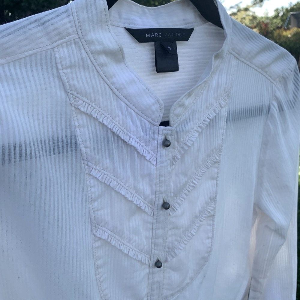Marc Jacobs Ivory Bib-front Button Long Sleeve Blouse